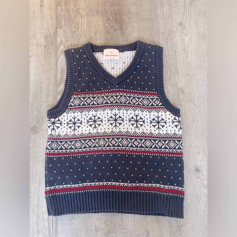Hanna Anderson Snowflake Holiday Fair Isle Nordic Cotton Vest Kids 100 4